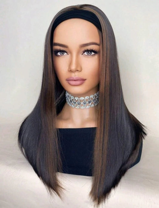 Long hair straight headband wig (human hair) 16 inch + FREE Hair Wax Stick Set