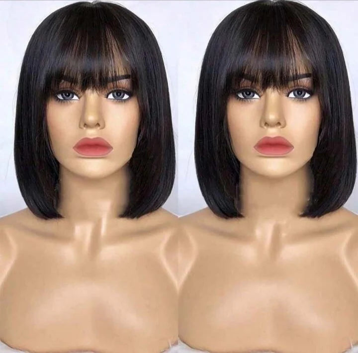 Short Bob Straight Human Hair Wig with Bangs (human hair) 12 - 16 inch