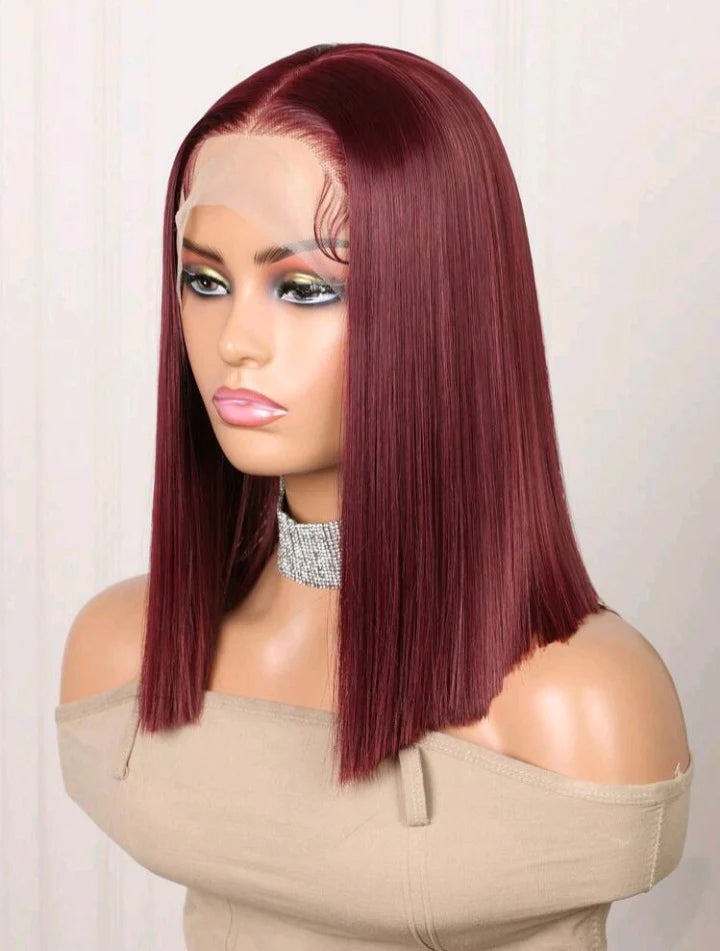 Burgundy Lace Front Wig (human blend) 16 inch bob Heat resistant