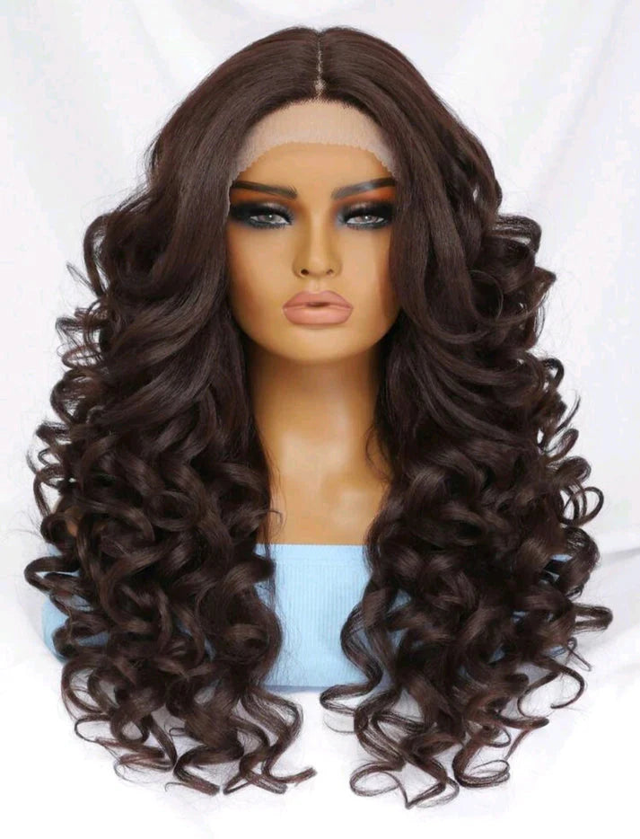 Black Brown Curly Wig (human blend) 24 inch