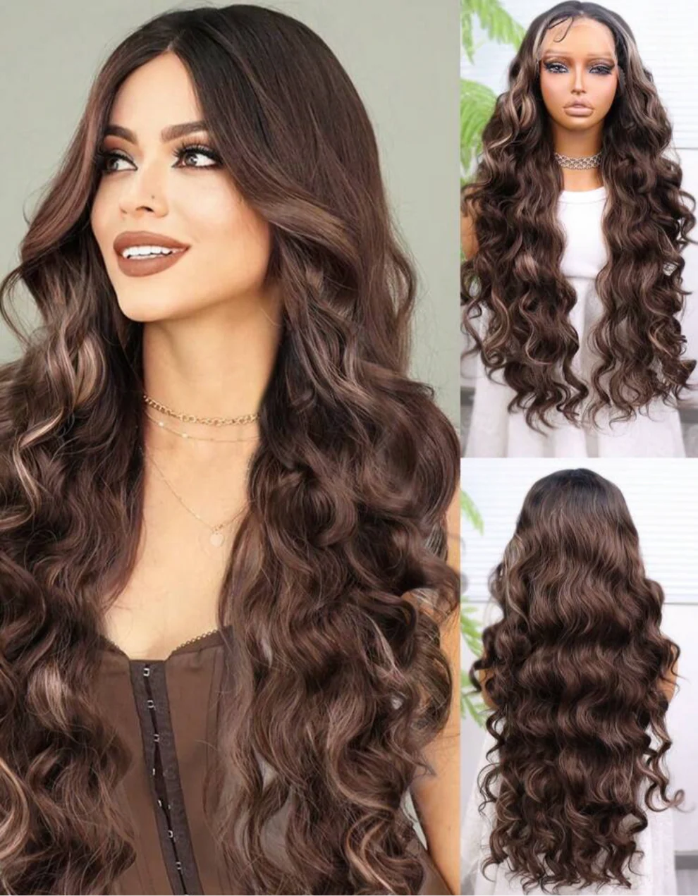 Brown everyday synthetic Heat Resistant Front Lace Wig 30 inch