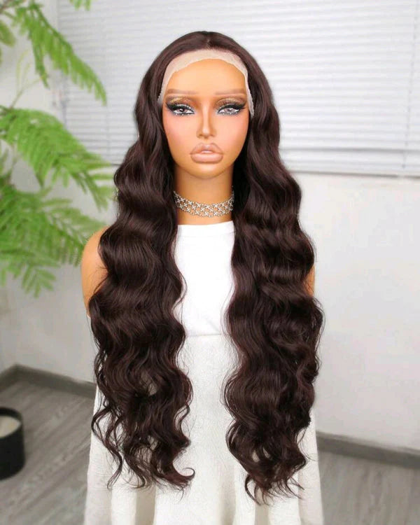 Heat Resistant Front Lace Wig(human blend) 30 inch Brown