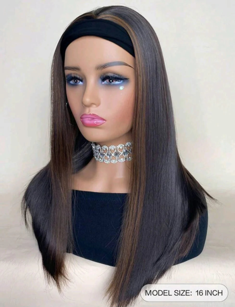 Long hair  straight headband wig (human hair) 16 inch + FREE Hair Wax Stick Set