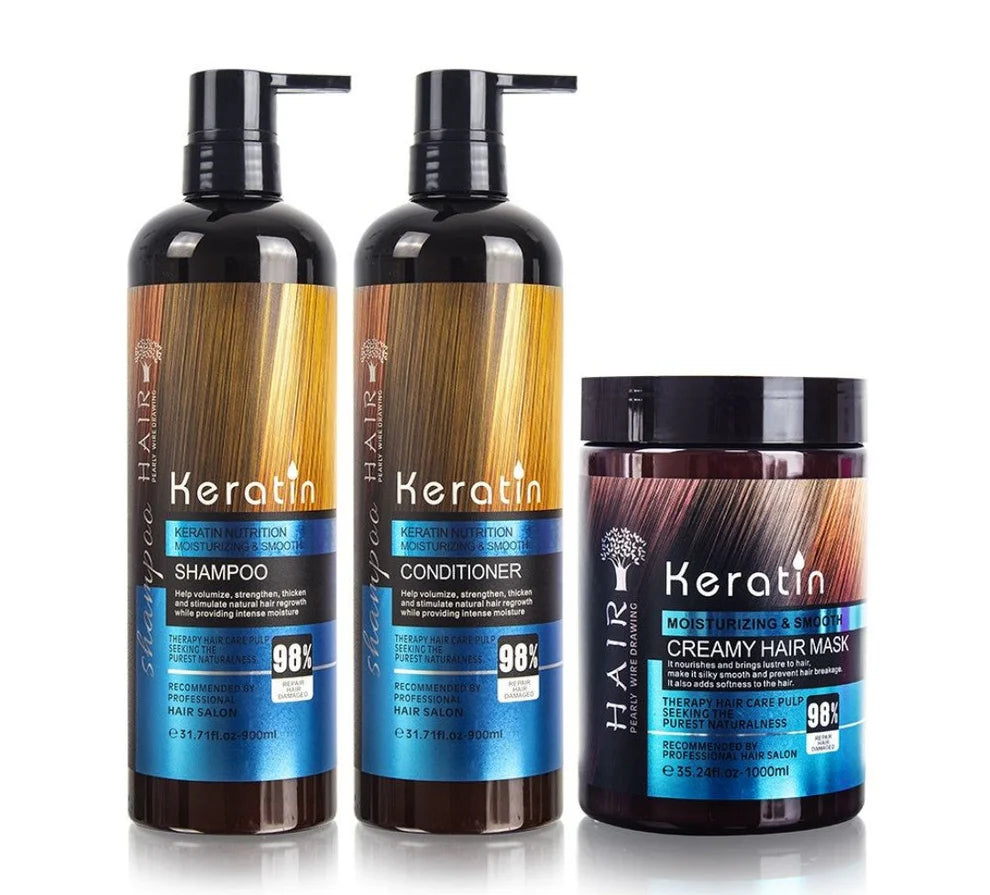 Keratin Hair Shampoo, Conditioner and Mask Set