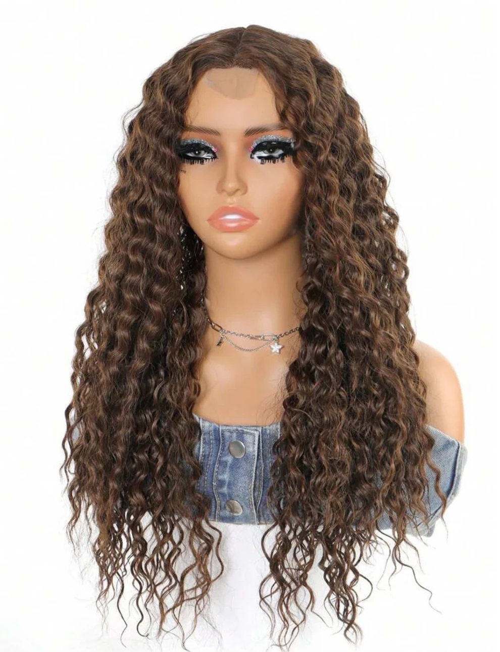 Kinky Curly Heat resistant Synthetic Lace Front Wig 22 inch Brown