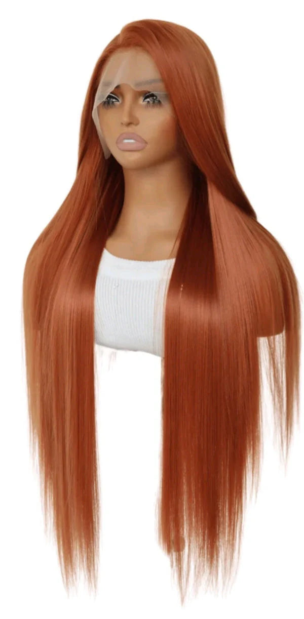 Dark Orange Long Lace Front Wig 32 inch (heat resistant)