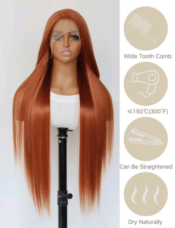 Dark Orange Long Lace Front Wig 32 inch (heat resistant)