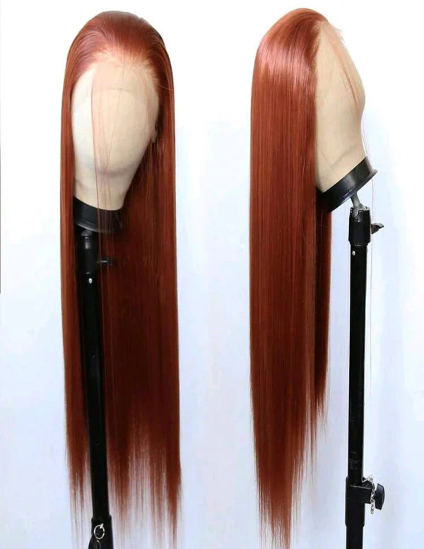 Dark Orange Long Lace Front Wig 32 inch (heat resistant)