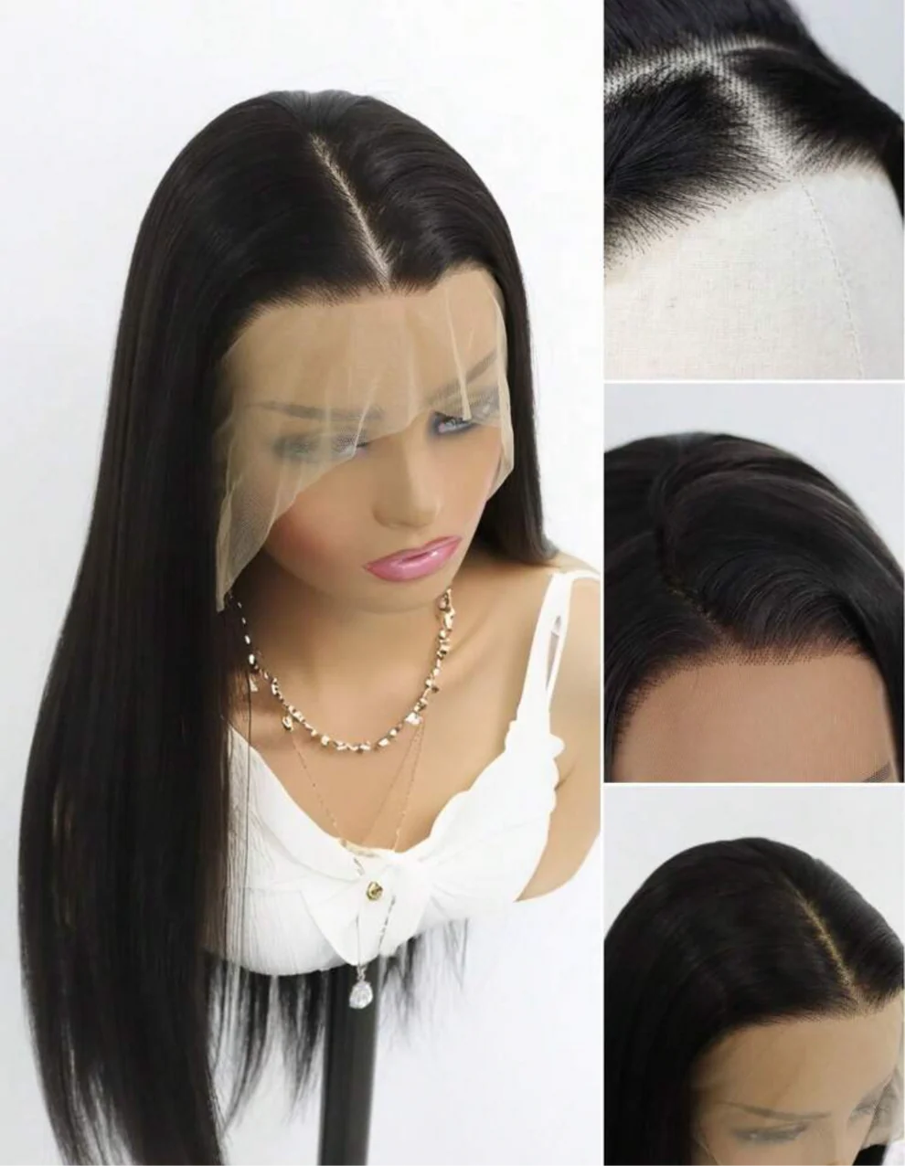 Straight Glueless human blend 24 inch Heat resistant Black Wig